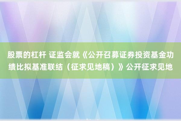 股票的杠杆 证监会就《公开召募证券投资基金功绩比拟基准联结（征求见地稿）》公开征求见地