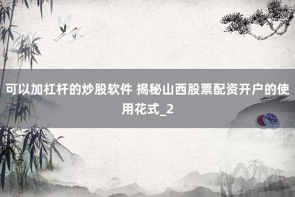 可以加杠杆的炒股软件 揭秘山西股票配资开户的使用花式_2