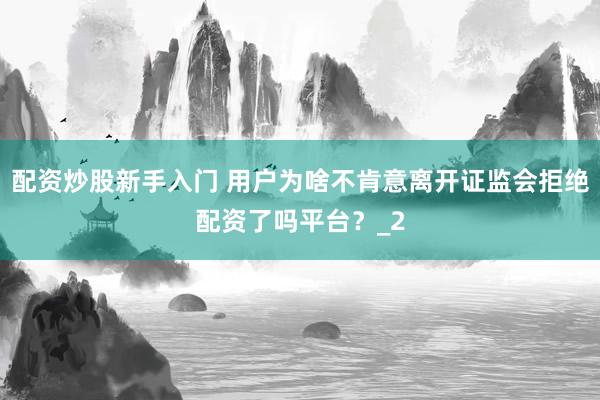 配资炒股新手入门 用户为啥不肯意离开证监会拒绝配资了吗平台？_2